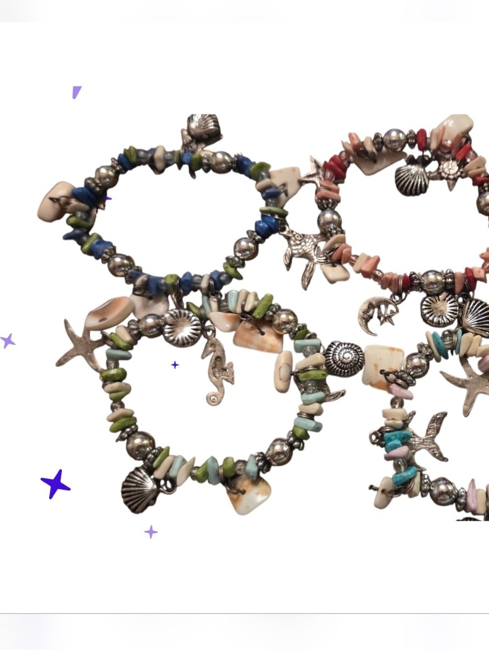 Seashell Charm Beaded Stretch Bracelet - Multicolor